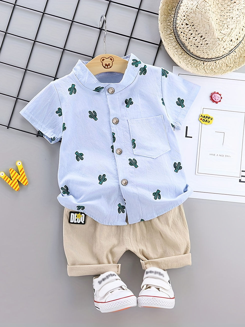 Miniatura: Infant Toddler Summer Full Print Cactus Pattern Short Sleeve Shirt And Shorts Se