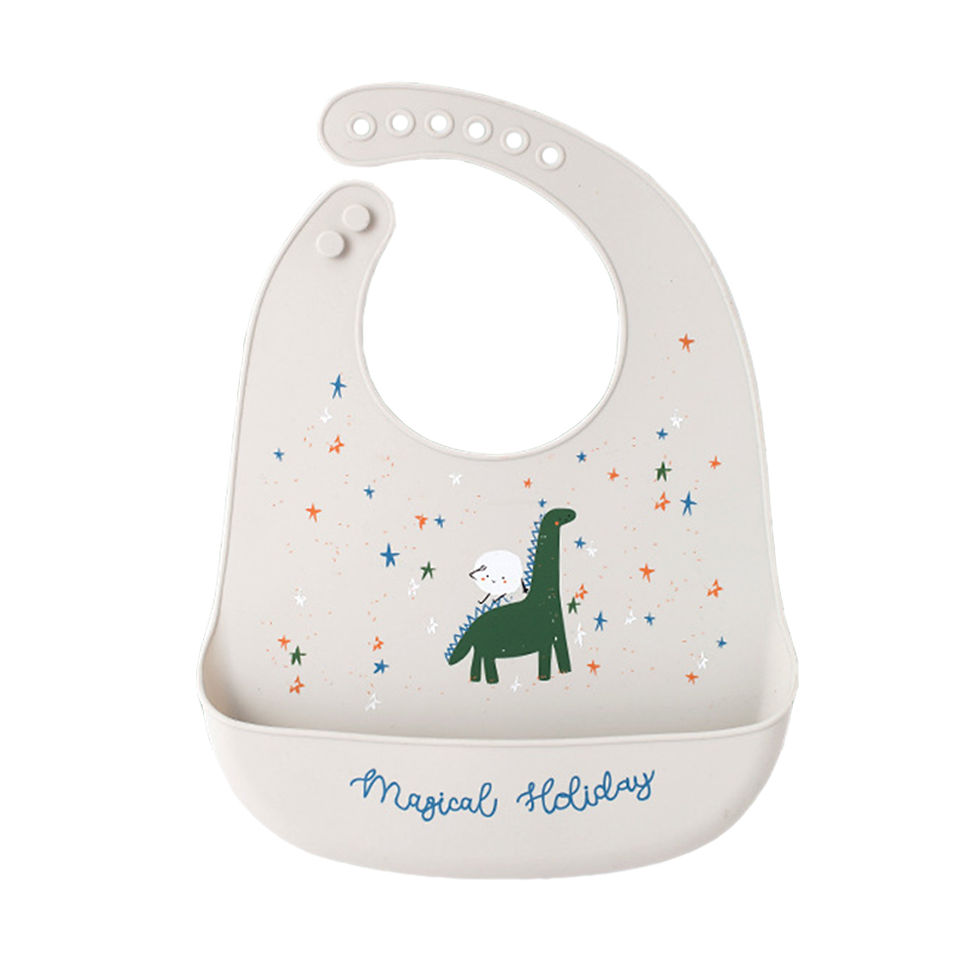 Miniatura: Waterproof Baby Bibs For Kids Eating Stuff Soft Silicone Cartoon Crocodile Print