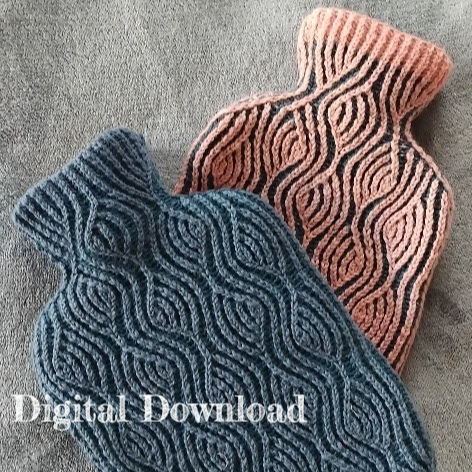 Brynne Hot Water Bottle Cover (Brioche knitting pattern)