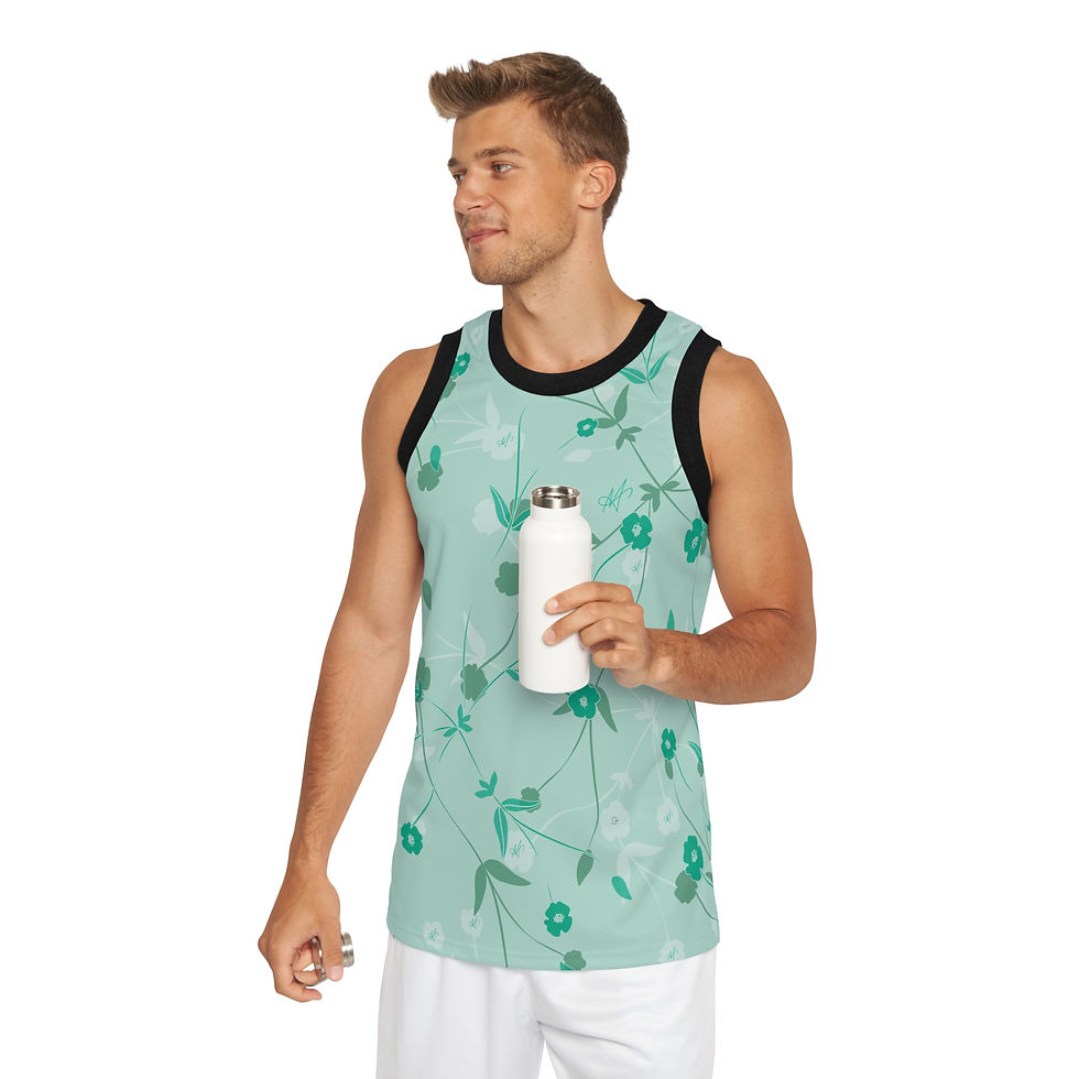 Thumbnail: Floral Unisex Basketball Jersey - Cool Aqua Athletic Top, Sports Apparel, 