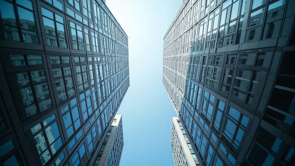 Eye-level view of a modern office building in a U.S. city