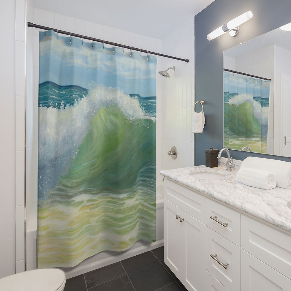 Thumbnail: Green Room Wave Barrel Original Oil Painting Print Shower Curtain