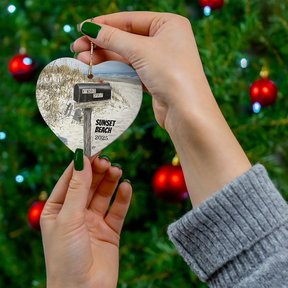 Thumbnail: Kindred Spirit Mailbox Sunset Beach Ceramic Ornament (2025 Date Stamp)