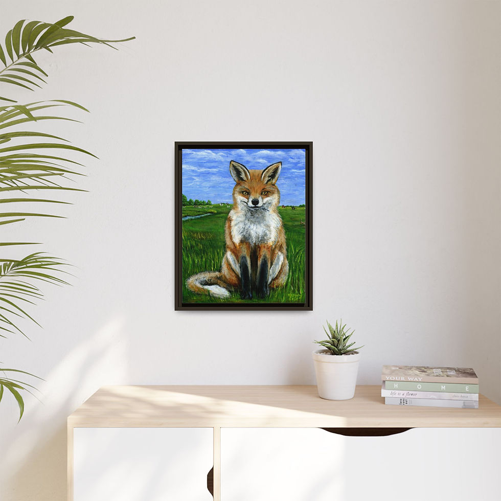 Thumbnail: Framed Cute Woodland Fox Original Oil Painting Print
