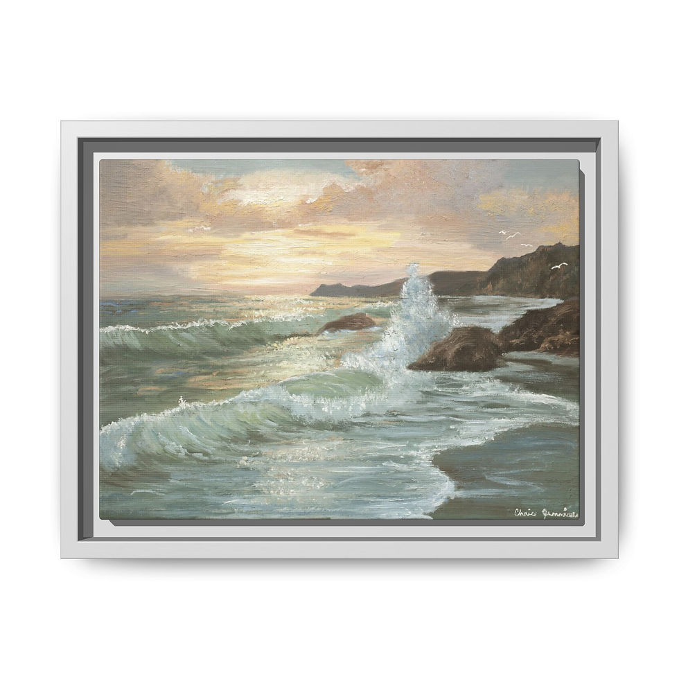Thumbnail: Framed Waves At Sunset Orig. Oil Painting Print