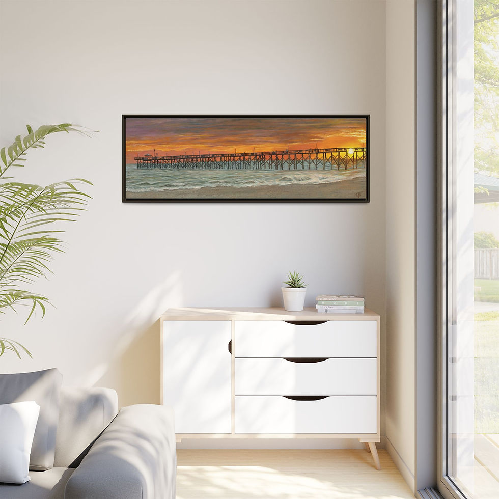 Thumbnail: Framed Oak Island Pier Sunset Original Oil Painting
