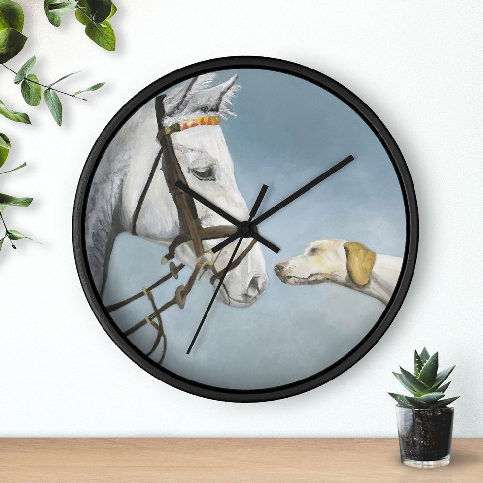 Thumbnail: Horse and Dog Fox Original Oil Painting Animal Print Art Wall Clock