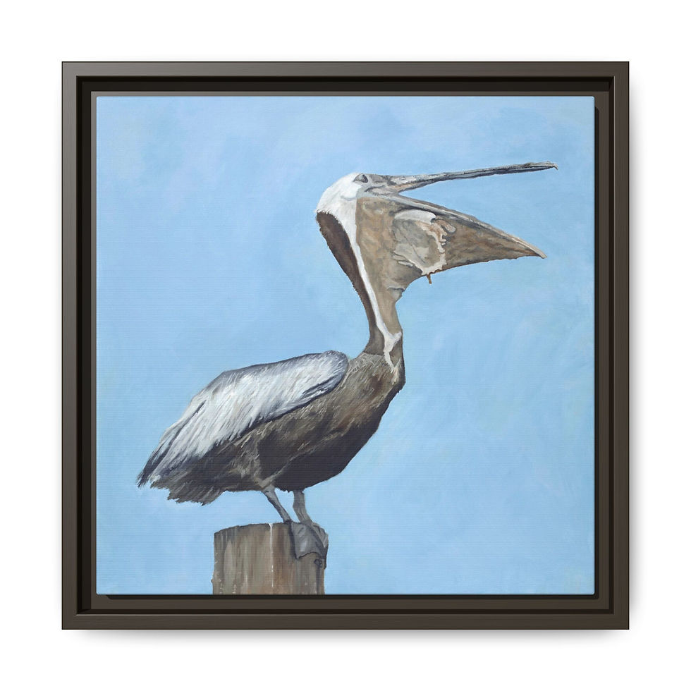 Thumbnail: Framed Laughing Calabash Pelican Original Oil Painting Print