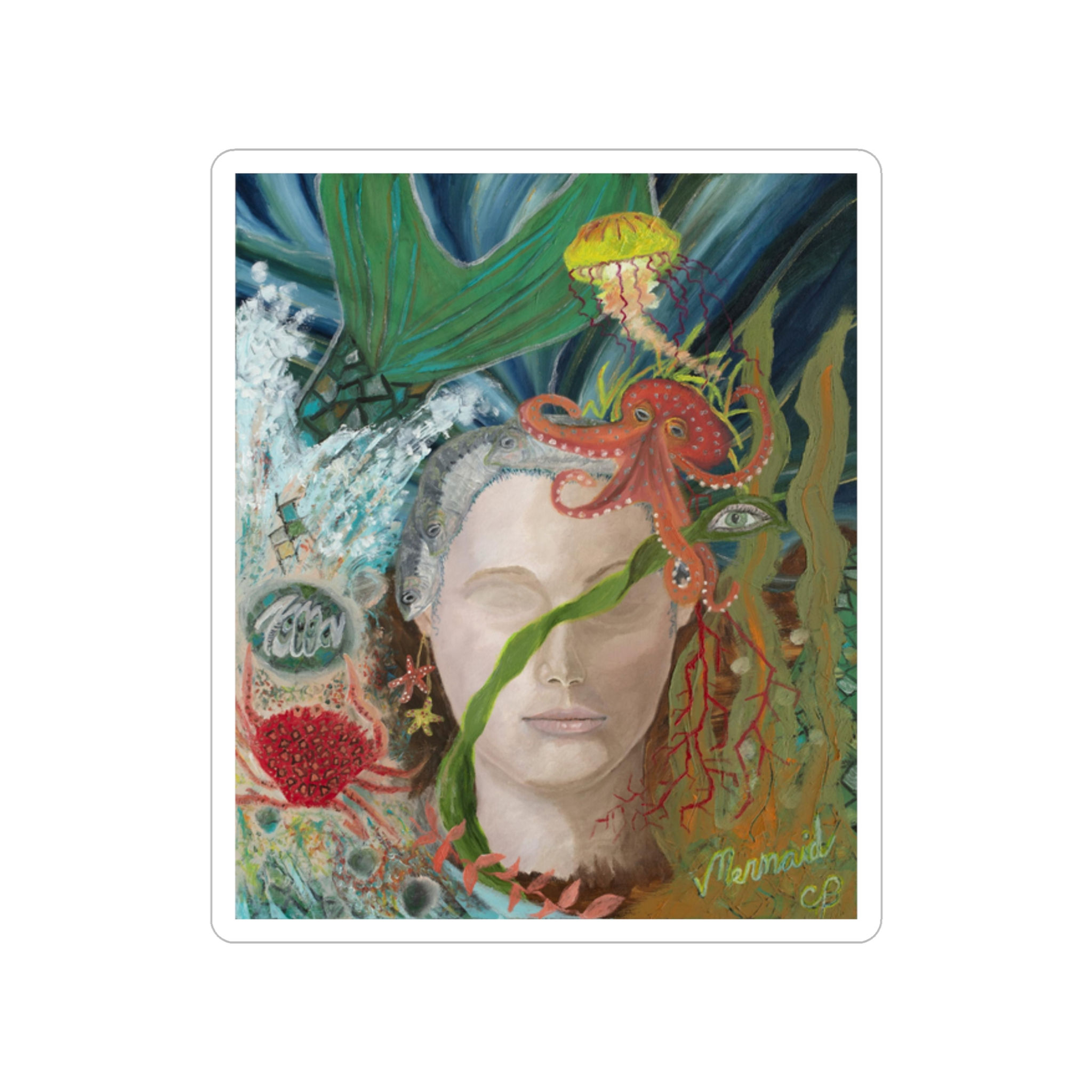 Bohemian Mermaid Transparent Outdoor Stickers, Die-Cut, 1pc