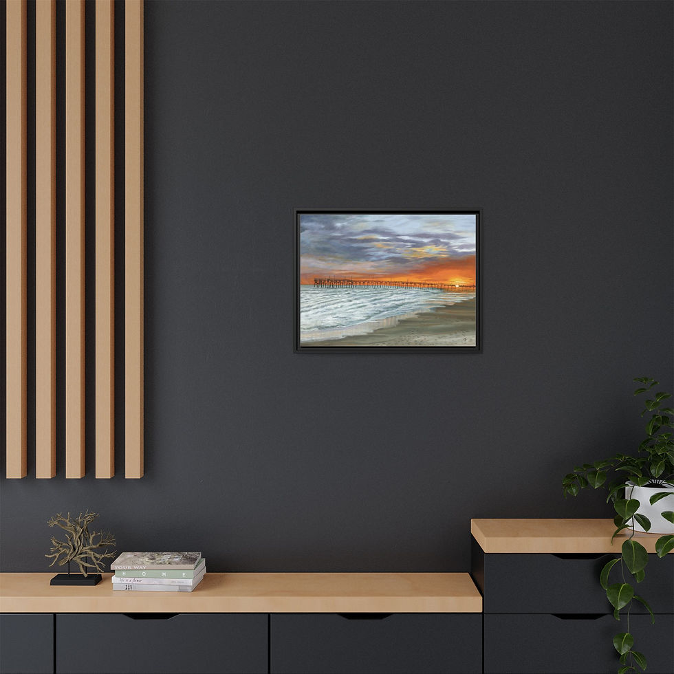 Thumbnail: Framed Sunset At The Pier Original Oil Painting Print