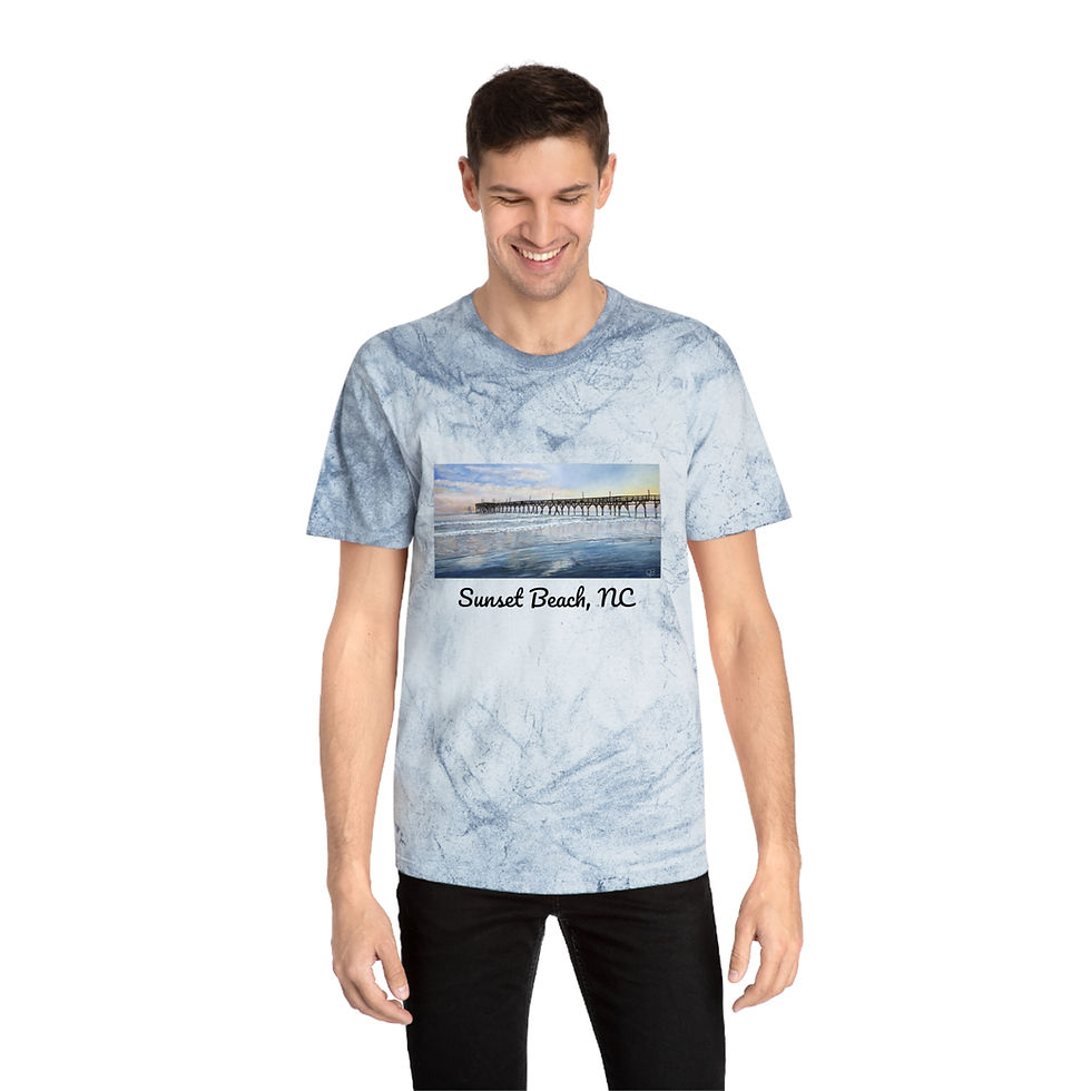 Thumbnail: T-Shirt Sunset Beach Pier Original Oil Painting Print Color Blast T-Shirt