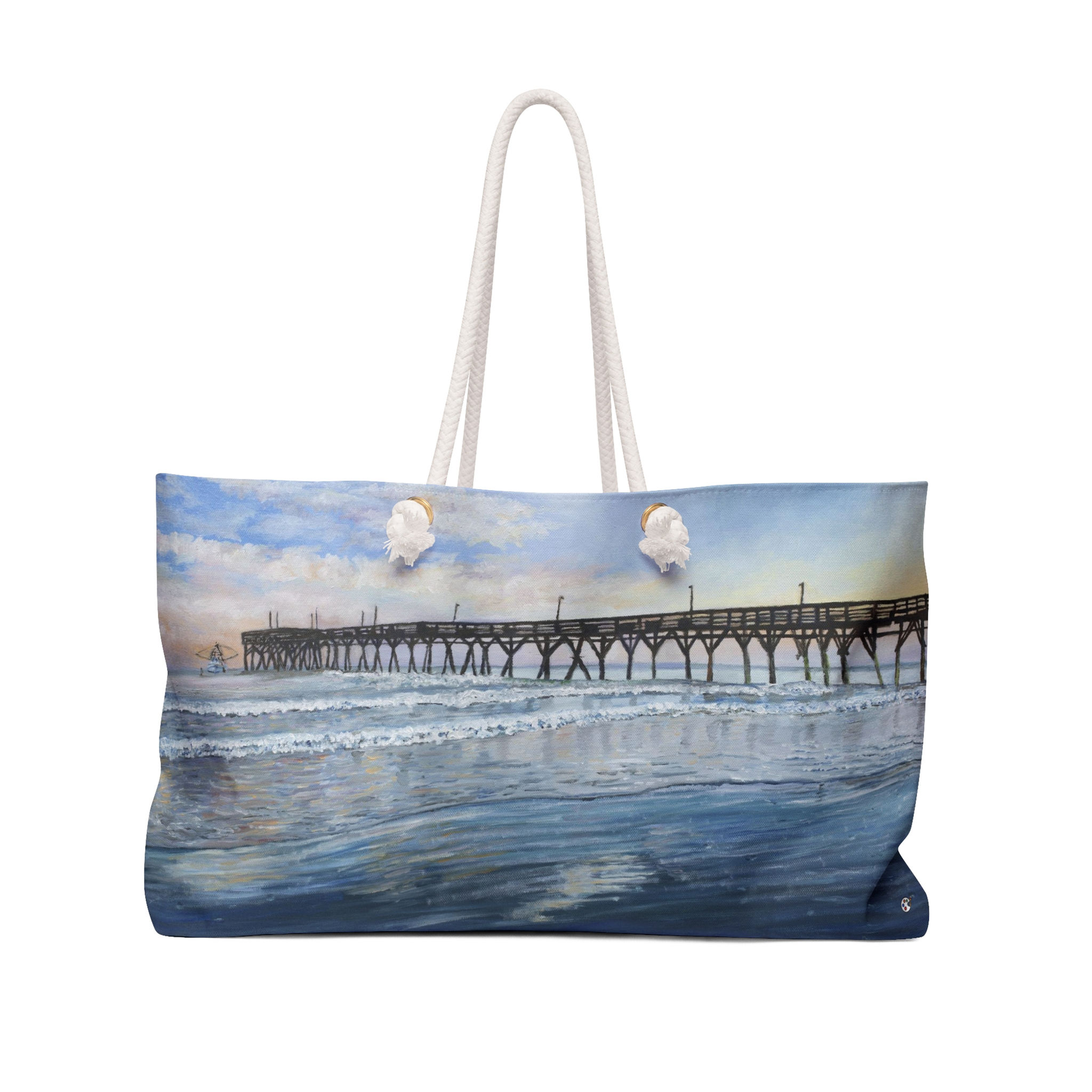 Sunset Beach Pier, Original Oil Painting On A Weekender Bag