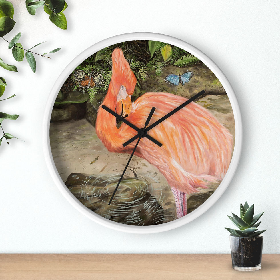 Thumbnail: Key West Flamingo Original Oil Painting Print On A Wall Clock