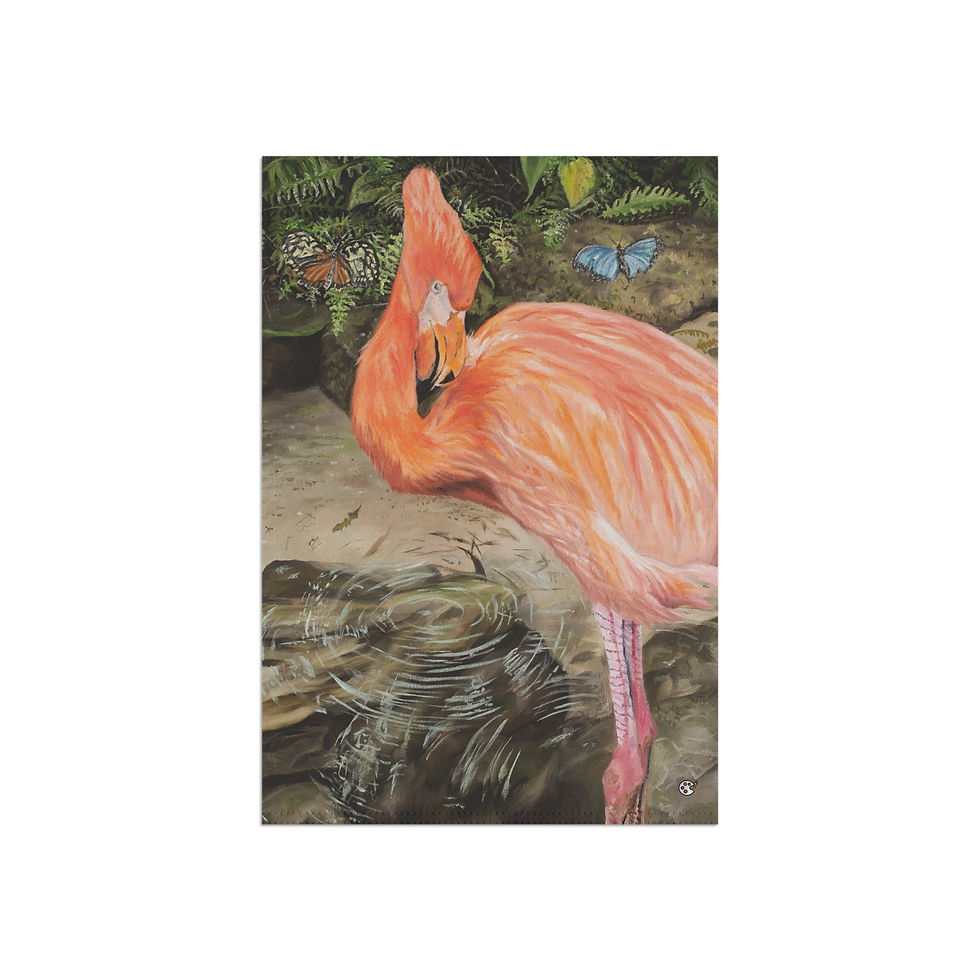 Thumbnail: Key West Flamingo Original Oil Painting Print On A Garden & House Banner