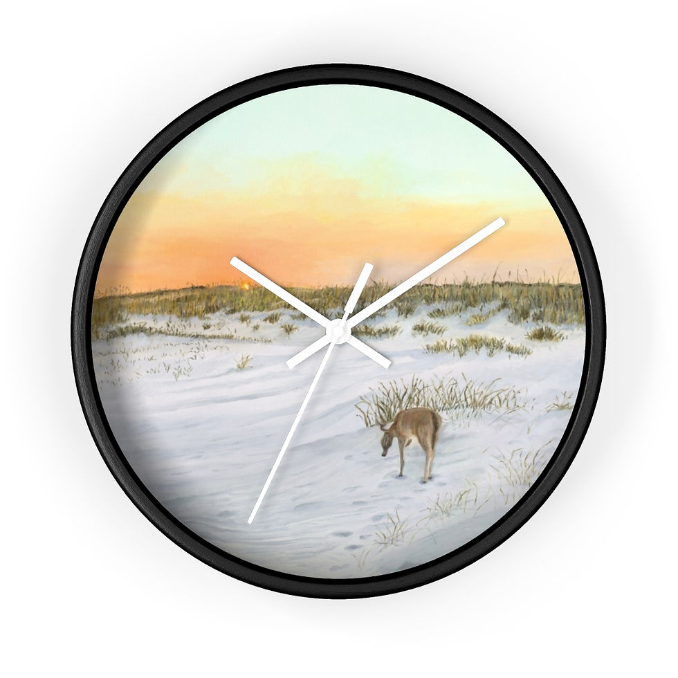 Thumbnail: Deer On The Beach Original Oil Painting Print On A Wall Clock