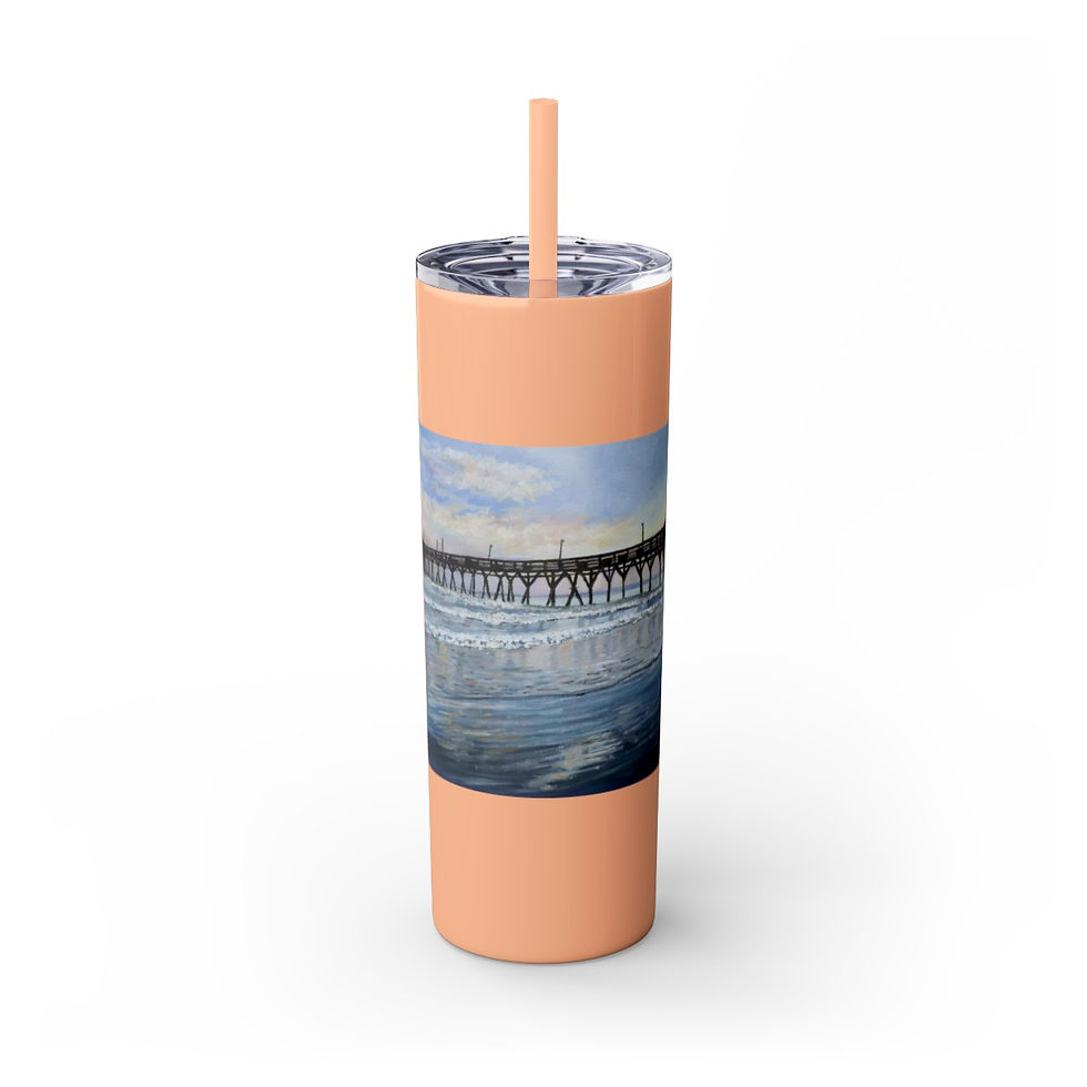 Thumbnail: Sunset Beach North Carolina Fishing Pier Tumbler with Straw, 20oz