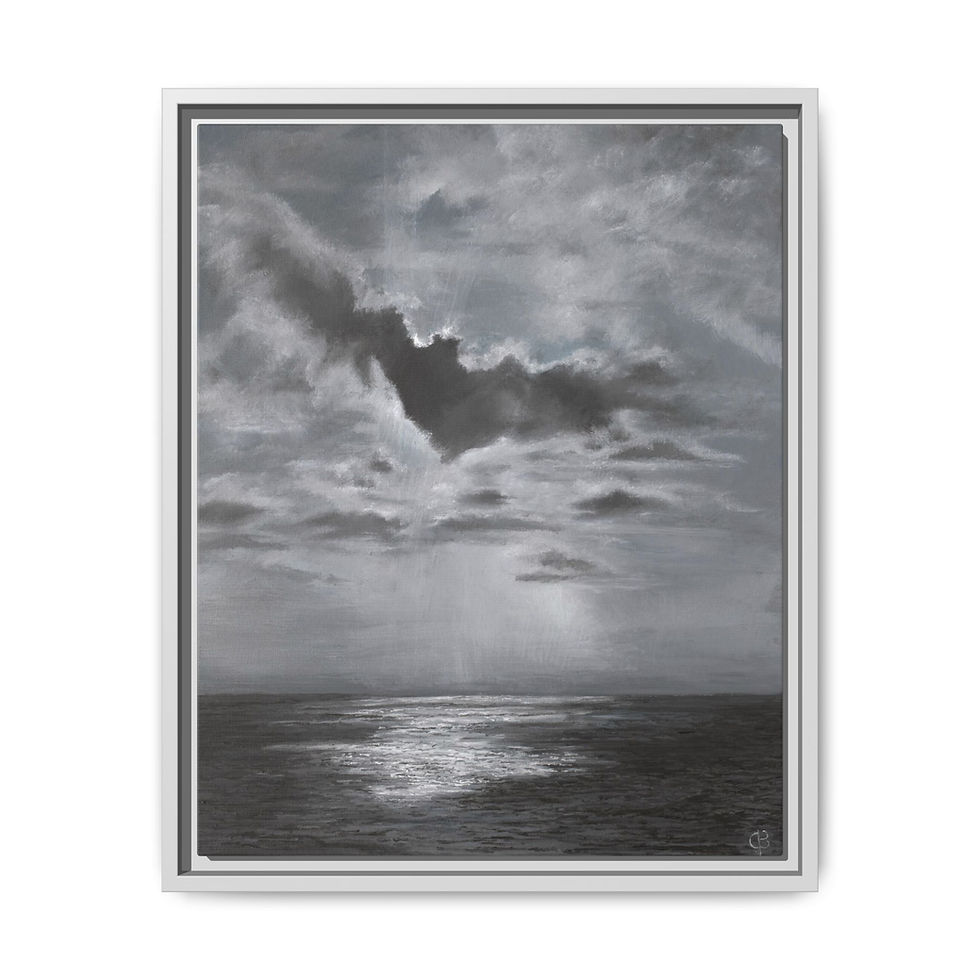 Thumbnail: Framed Trouble In The City Bat-Shaped Cloud Over Ocean Orig. Oil Painting Print