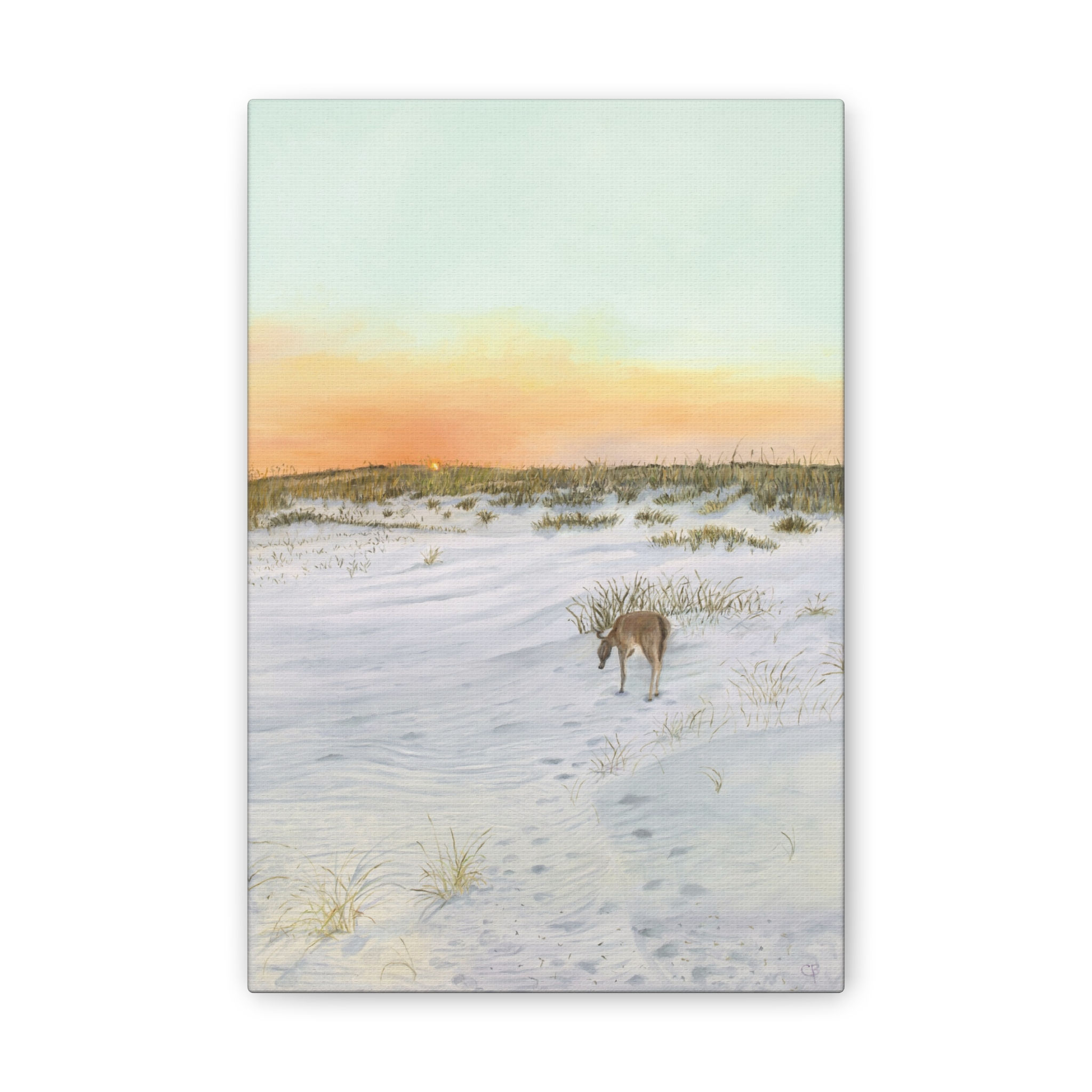 Deer On The Beach Original Oil Painting Print, 0.75"