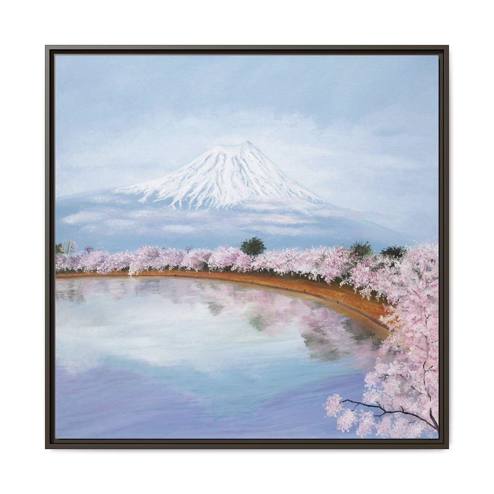 Thumbnail: Framed Mt Fuji with Sakura Cherry Blossom Orig Oil Painting