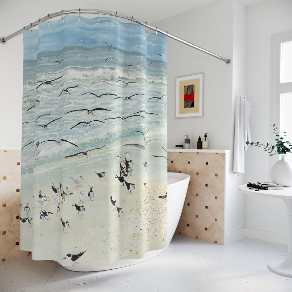 Thumbnail: Birds In Flight Original Oil Painting Print Shower Curtain