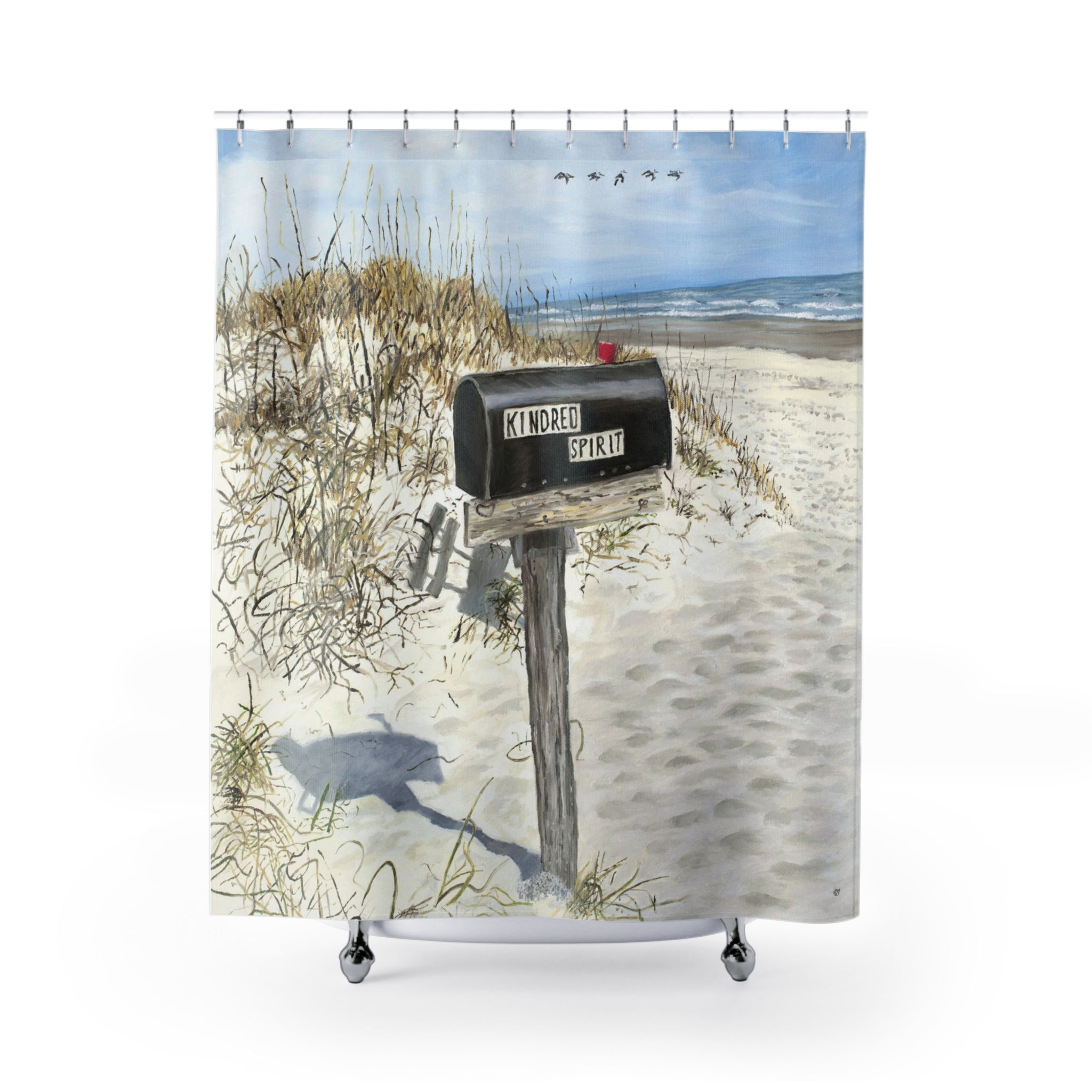 Kindred Spirit Mailbox Sunset Beach Painting Print Shower Curtain