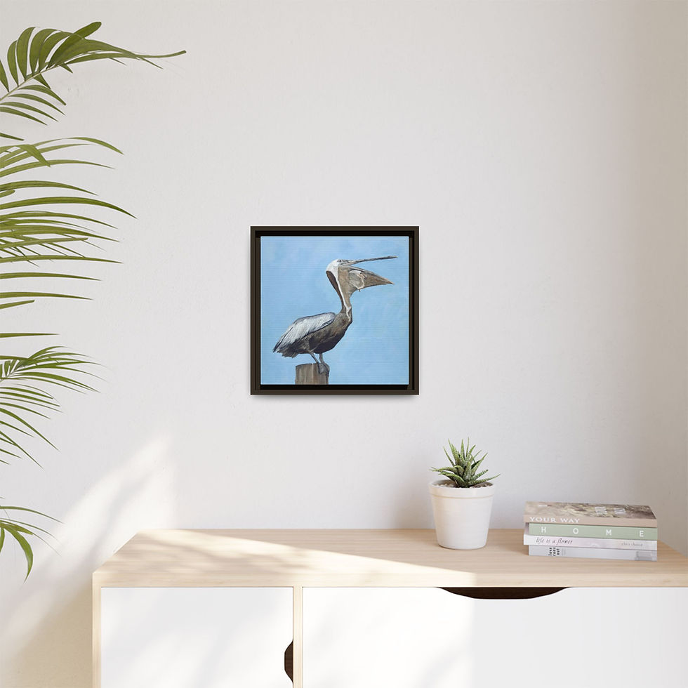 Thumbnail: Framed Laughing Calabash Pelican Original Oil Painting Print