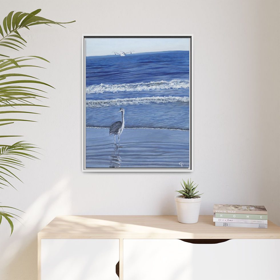 Thumbnail: Framed Coastal Beach Bird Heron Audubon Seabird By Ocean Orig Oil Painting Print