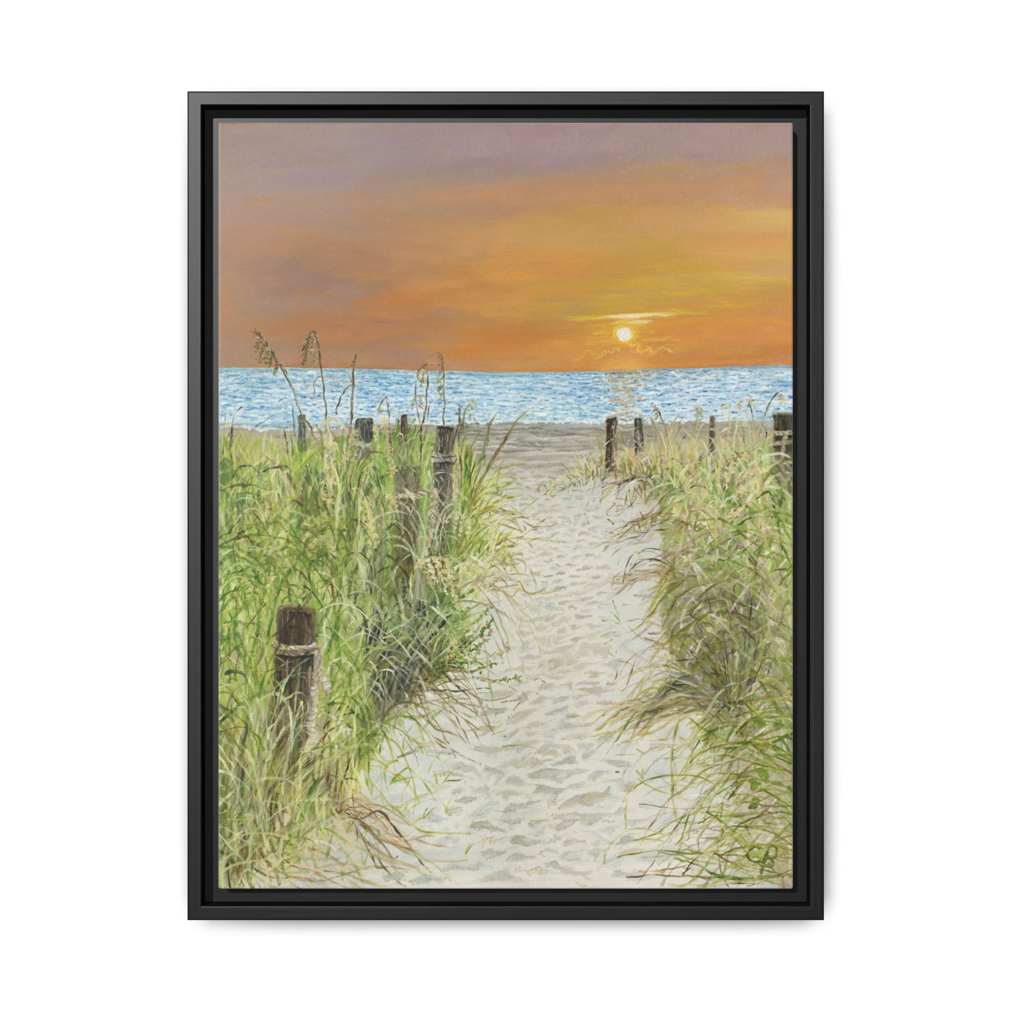 Framed Beach Sand Path Original Oil Painting Print