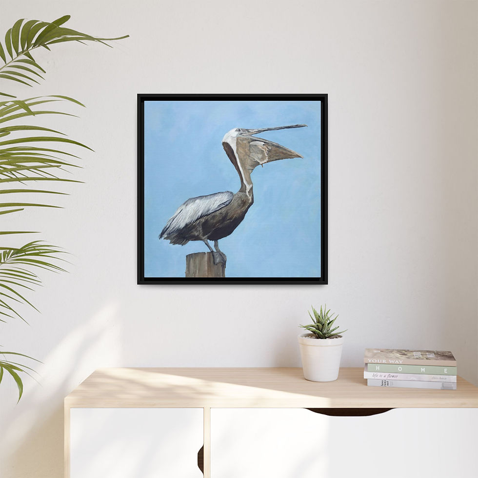 Thumbnail: Framed Laughing Calabash Pelican Original Oil Painting Print