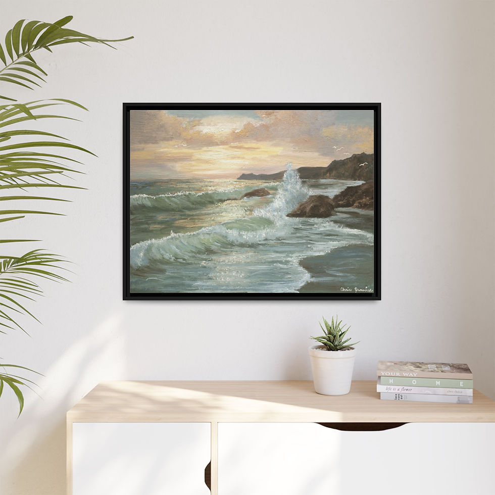 Thumbnail: Framed Waves At Sunset Orig. Oil Painting Print