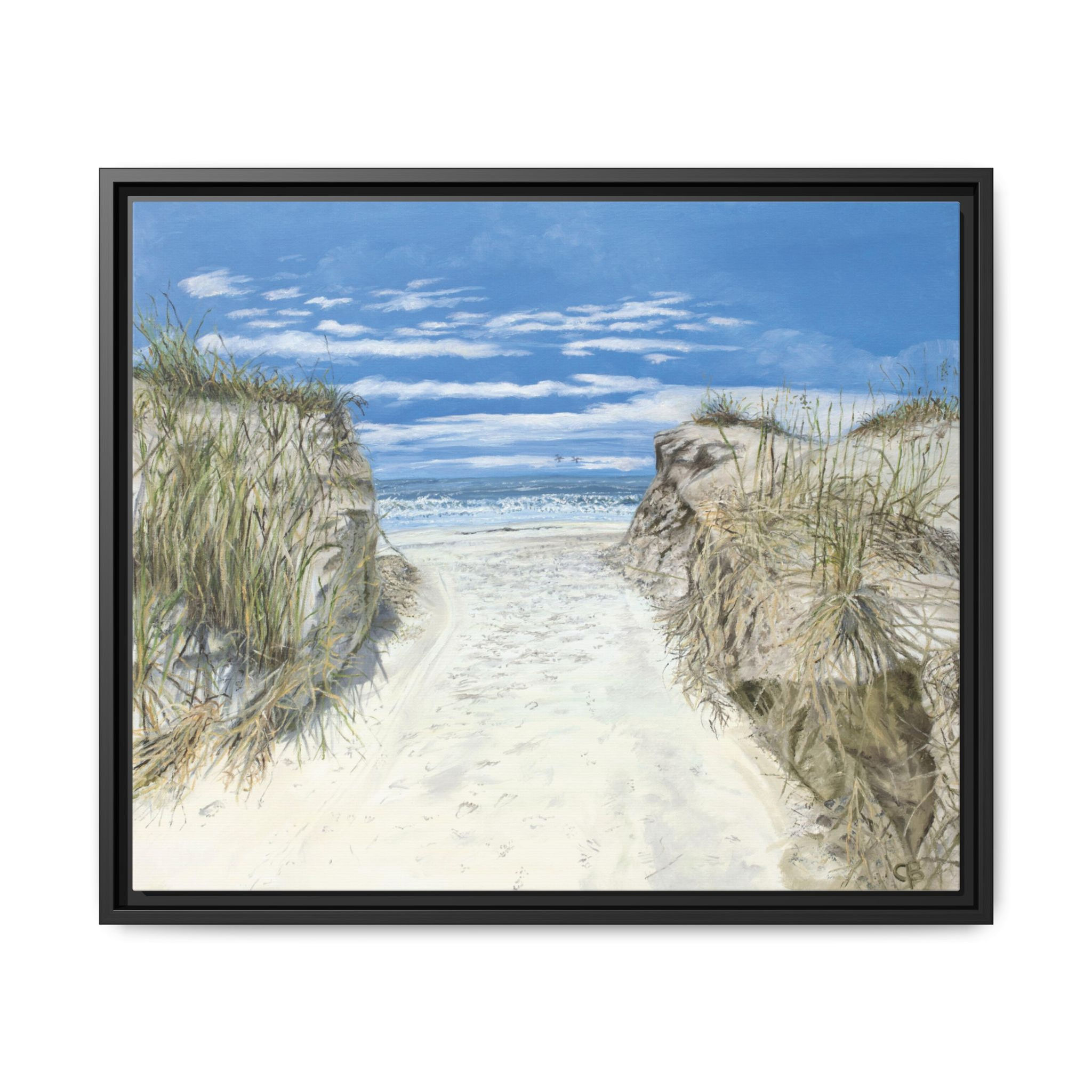 Framed Sandy Beach Path Ocean Original Oil Painting Print