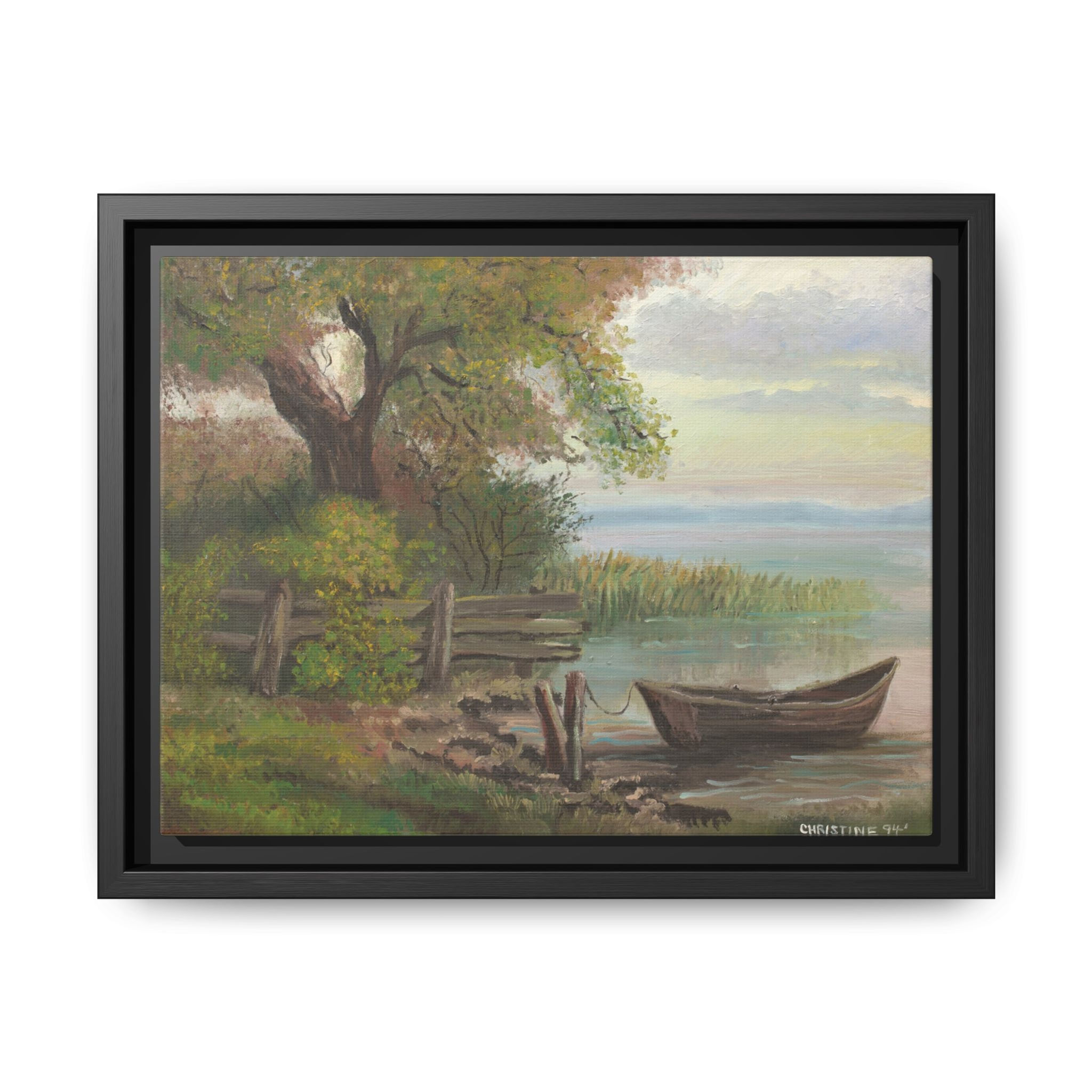 Framed Icon Lake Landscape Orig Oil Painting Print