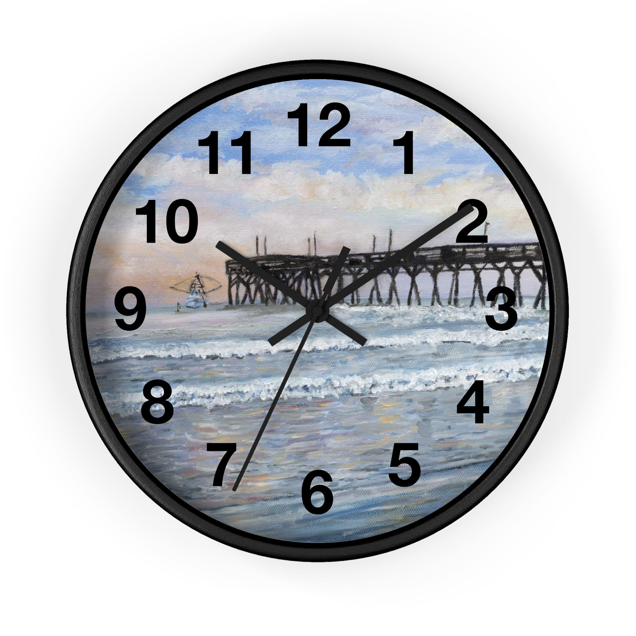 Sunset Beach Pier North Carolina Original Oil Painting Print On A Wall clock