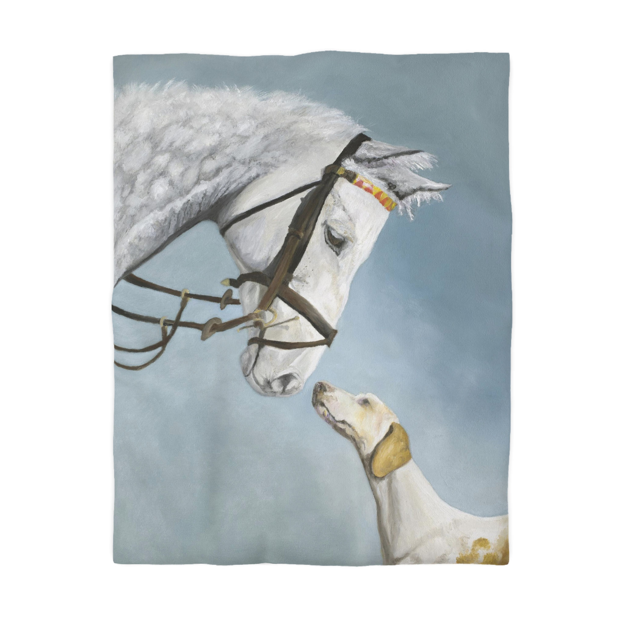 Twin Duvet Cover: Foxxy Friends Horse and Dog Animal Print 