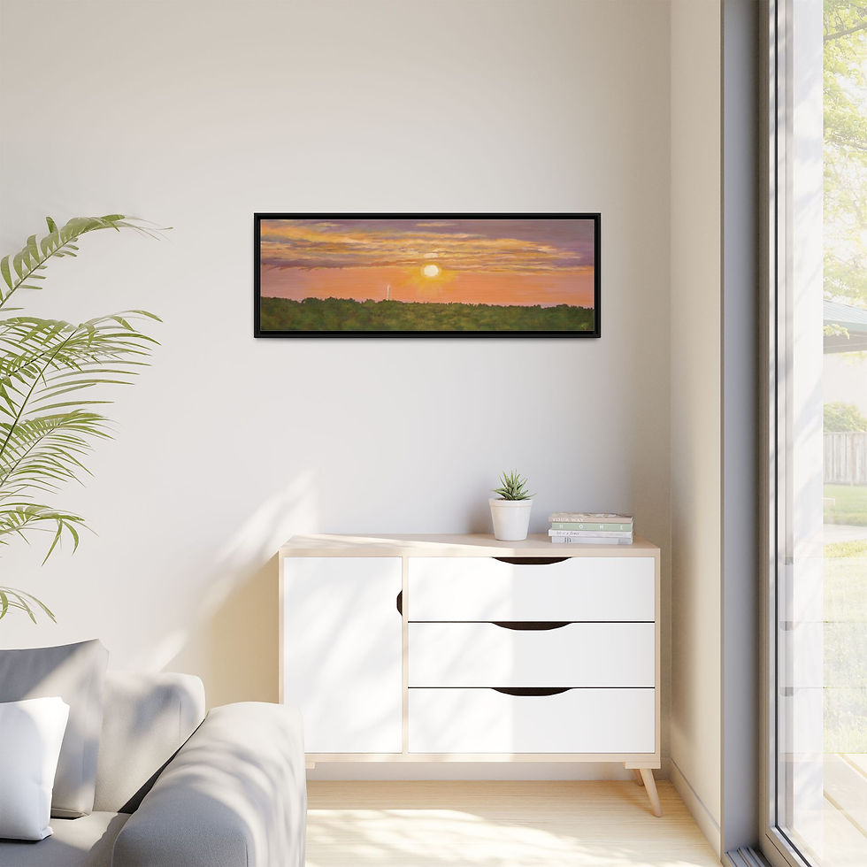 Thumbnail: Framed Colorful Sunrise Over Washington DC Orig. Oil Painting Print