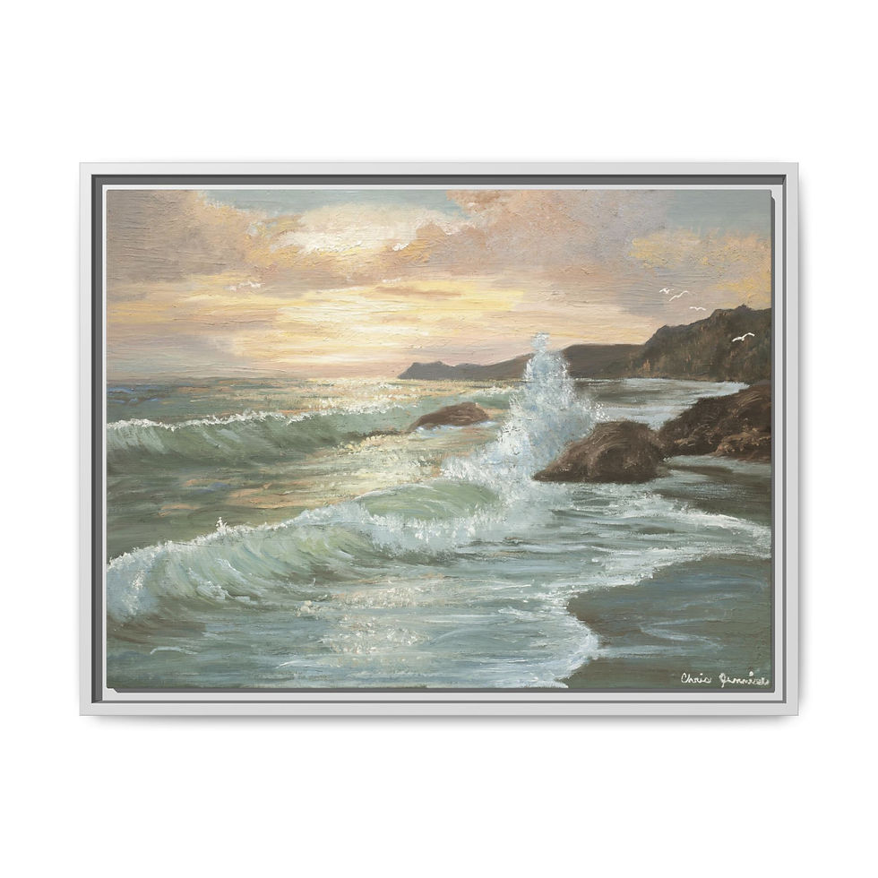 Thumbnail: Framed Waves At Sunset Orig. Oil Painting Print