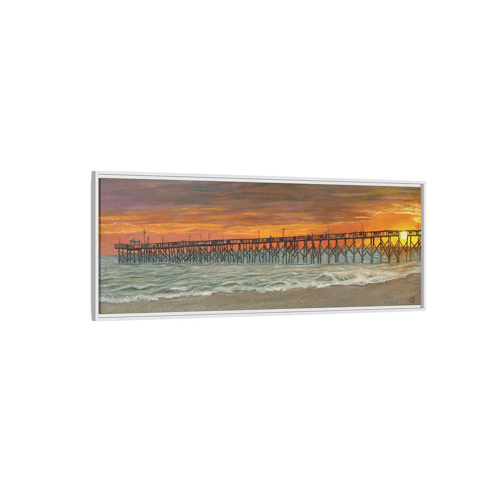 Thumbnail: Framed Oak Island Pier Sunset Original Oil Painting