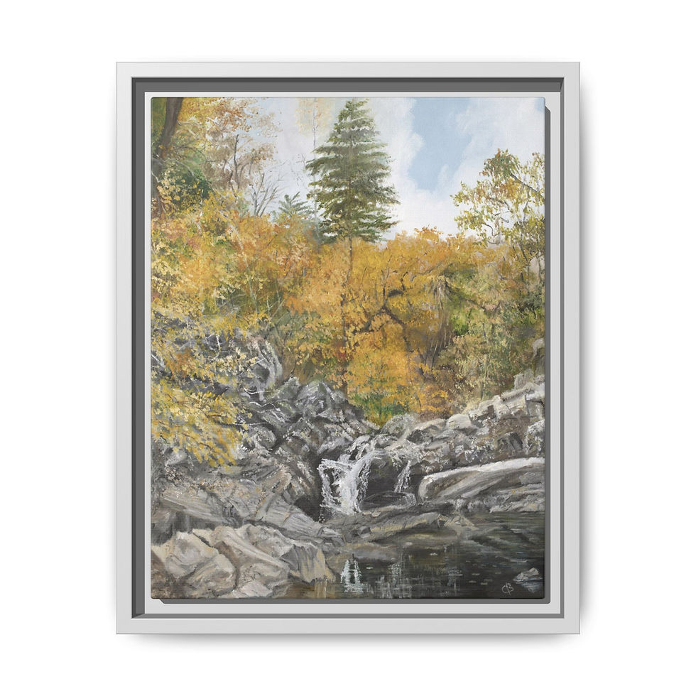 Thumbnail: Framed Autumn Leaves Over Waterfalls Print of Original Oil Painting