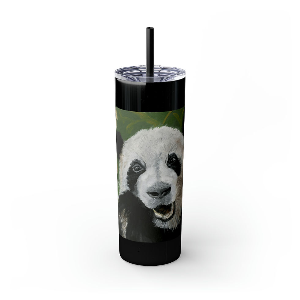 Thumbnail: Panda Bear Animal Original Oil Painting Print On A Tumbler with Straw, 20oz