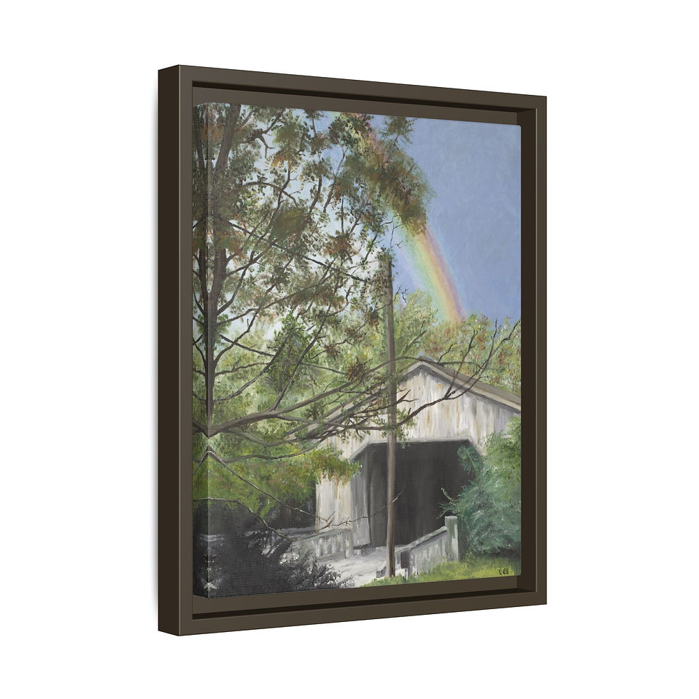 Thumbnail: Framed Icon New England Covered Bridge Orig. Oil Print