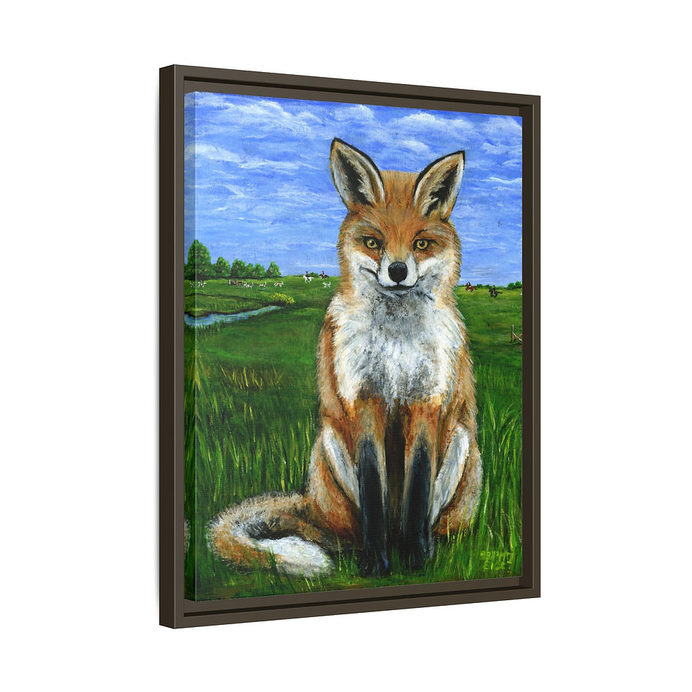 Thumbnail: Framed Cute Woodland Fox Original Oil Painting Print