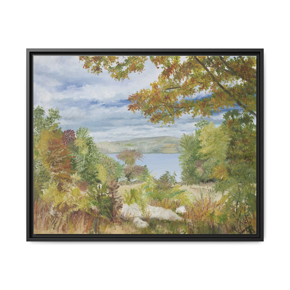 Thumbnail: Framed New England Autumn Leaves Over Lake Original Oil Painting Print