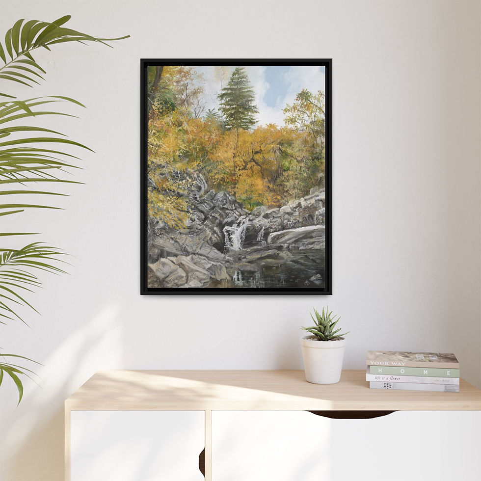 Thumbnail: Framed Autumn Leaves Over Waterfalls Print of Original Oil Painting