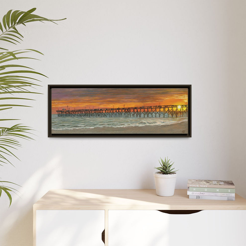 Thumbnail: Framed Oak Island Pier Sunset Original Oil Painting