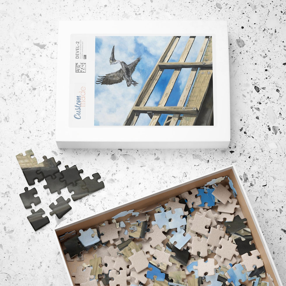 Thumbnail: Pelican Flying Off Pier Print On Puzzle (110, 252, 520, 1014-piece)