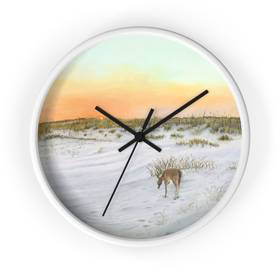 Thumbnail: Deer On The Beach Original Oil Painting Print On A Wall Clock