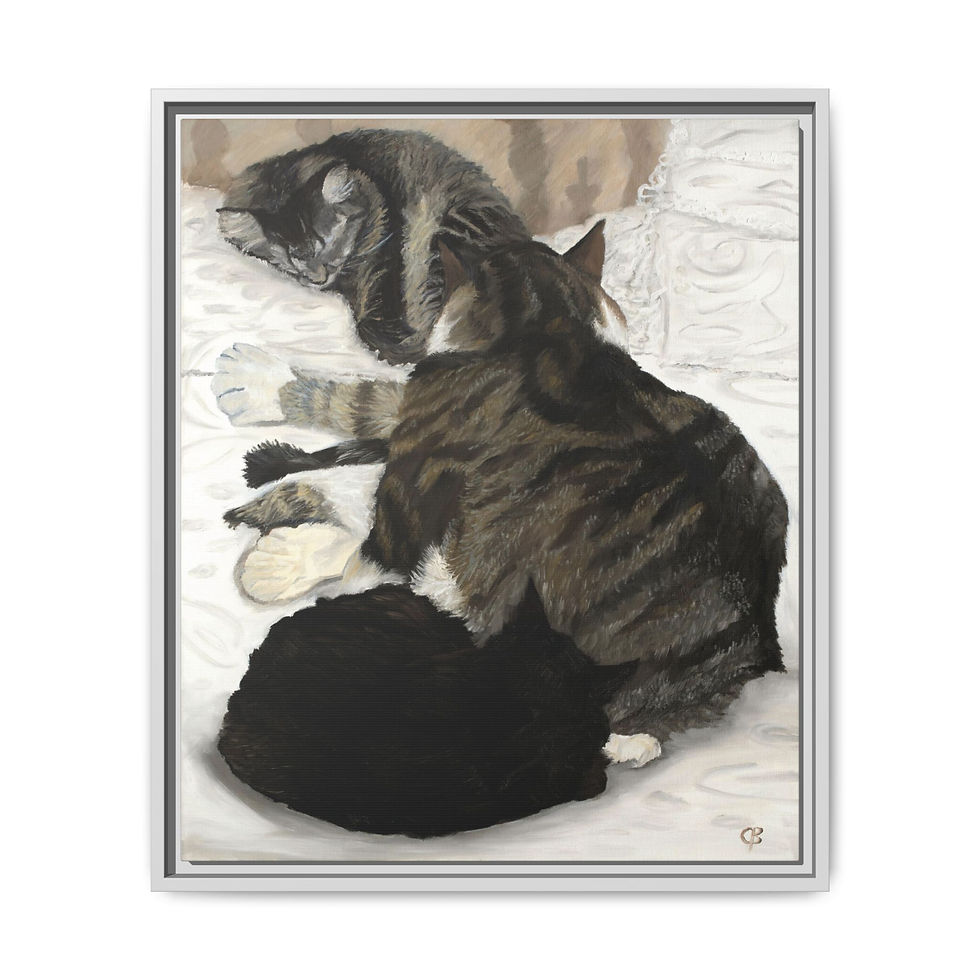 Thumbnail: Framed Ernest Hemmingway's Six-Toed Cats Orig Oil Painting Print