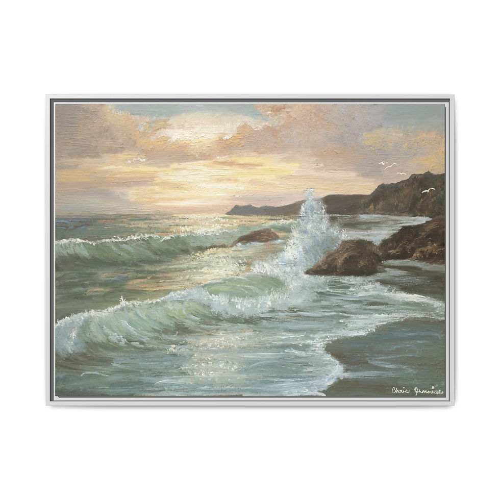 Thumbnail: Framed Waves At Sunset Orig. Oil Painting Print