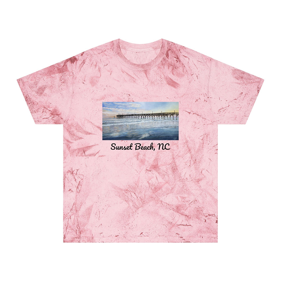 Thumbnail: T-Shirt Sunset Beach Pier Original Oil Painting Print Color Blast T-Shirt