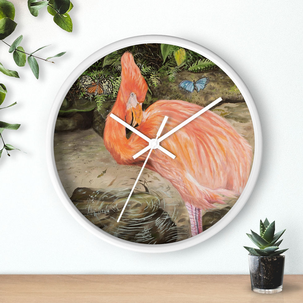 Thumbnail: Key West Flamingo Original Oil Painting Print On A Wall Clock